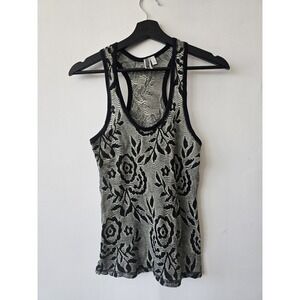 BKE‎ Tank Top Womens Small Floral Knit Sheer Sleeveless Racerback BK388